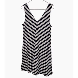LOFT Black & White Striped V-Neck Sleeveless Dress Size S